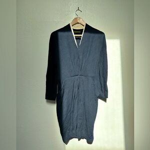 Vintage Donna Karan Net York Navy Long Sleeve Dress with pleats and pockets